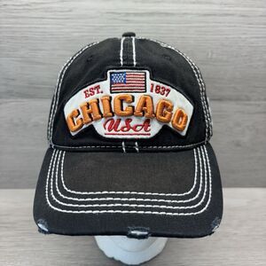 Vintage Style Black Chicago USA Distressed Baseball Cap Hat Trucker Carpinter